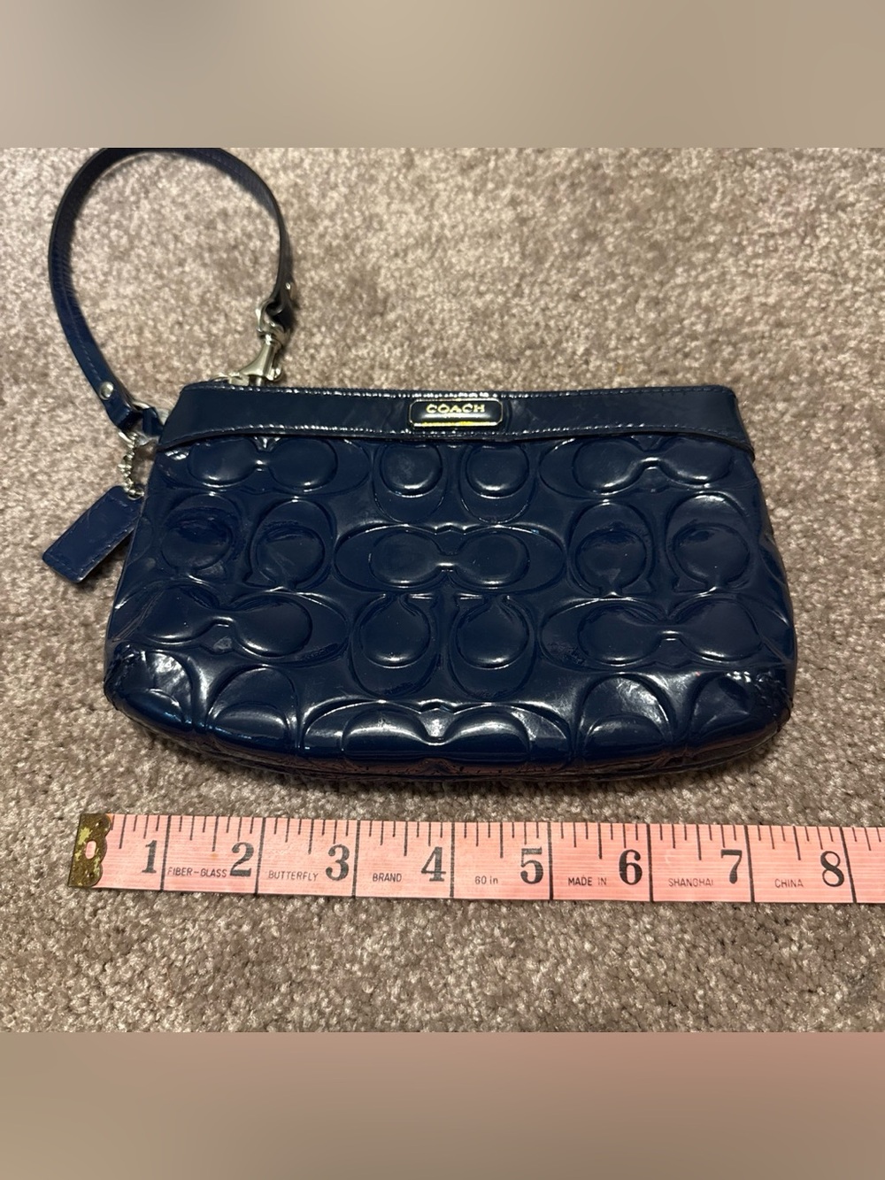 COACH Patent Leather Clutch Navy Blue Embossed Logo Wristlet Y2K Retro  ✨